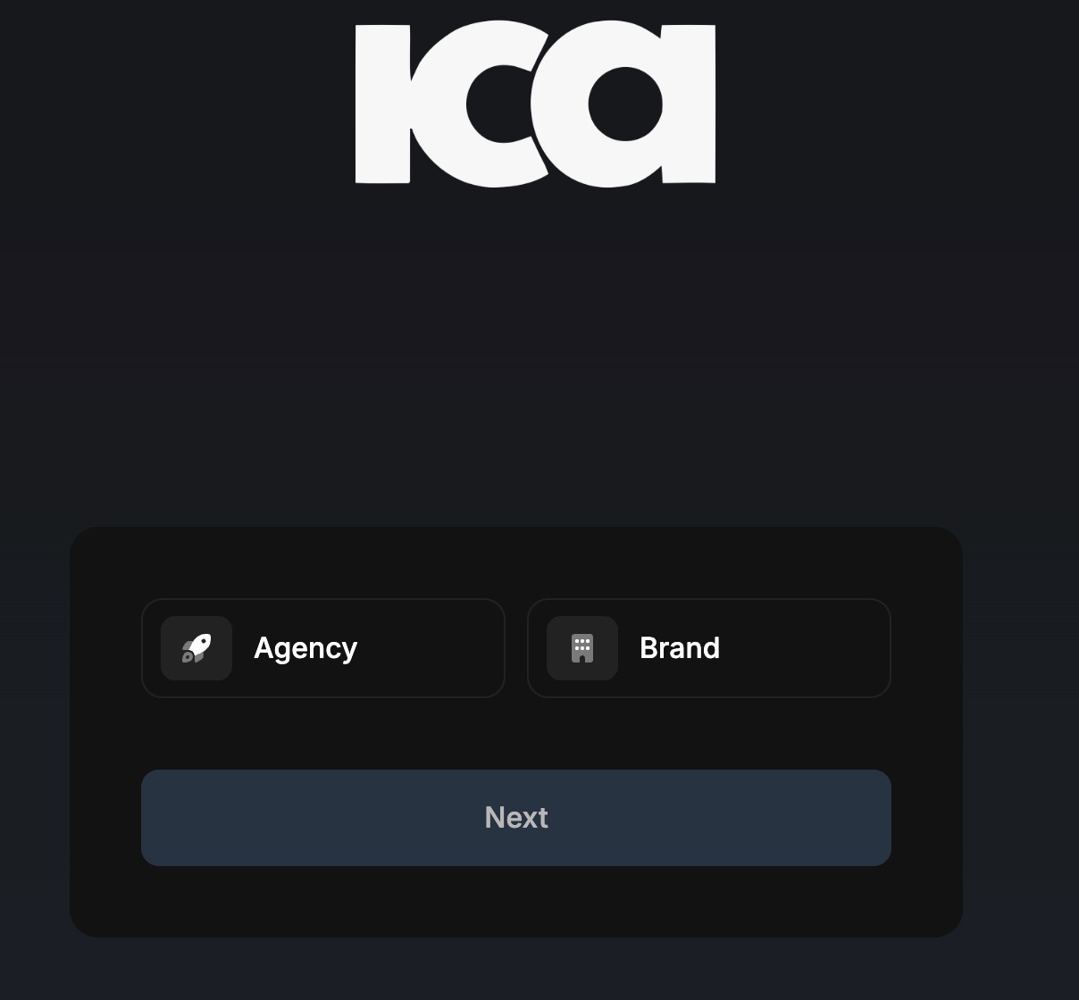 Account type selection screen