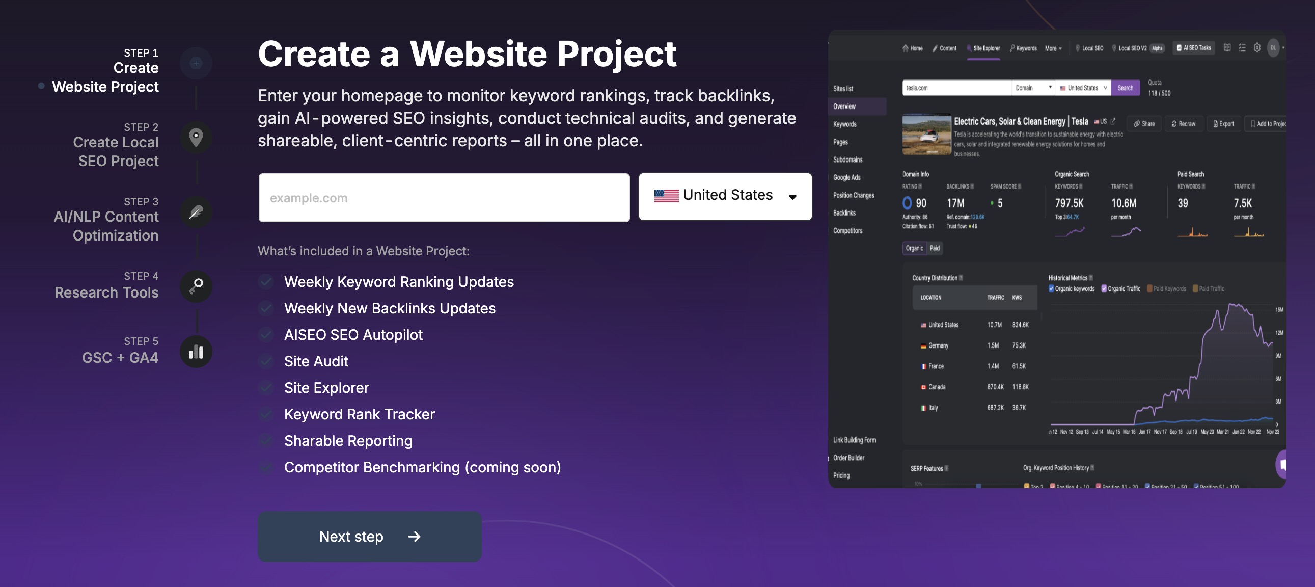 Create website project screen